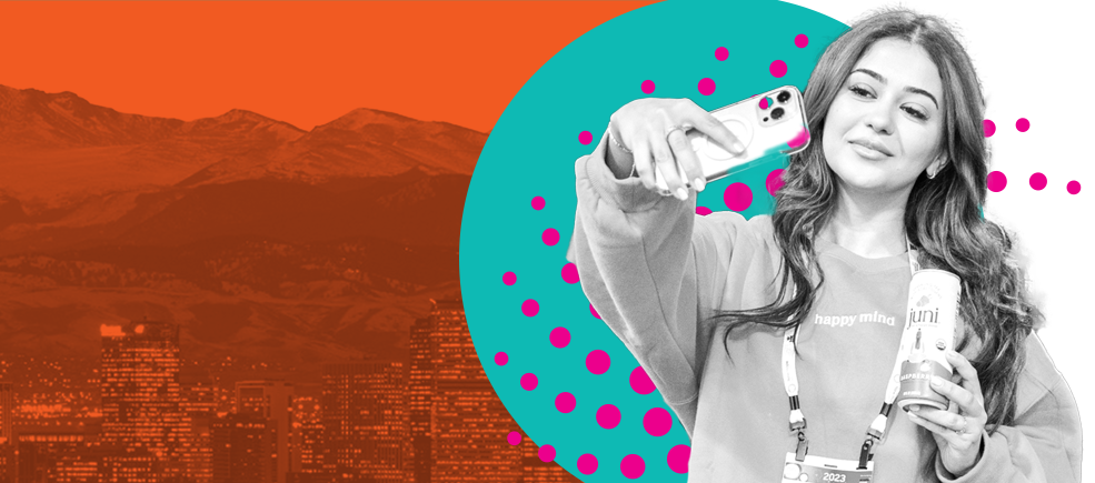 Woman taking a selfie with product.